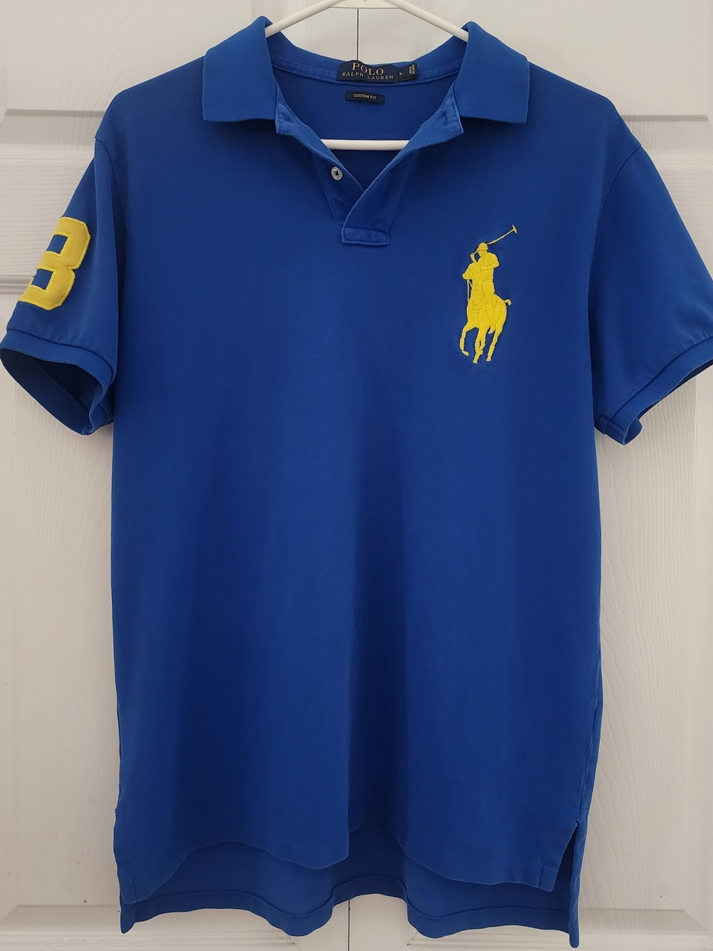 Vintage Y2K Polo Ralph Lauren Big Pony Polo Blue Shirt Yellow Embroidery, Mens L